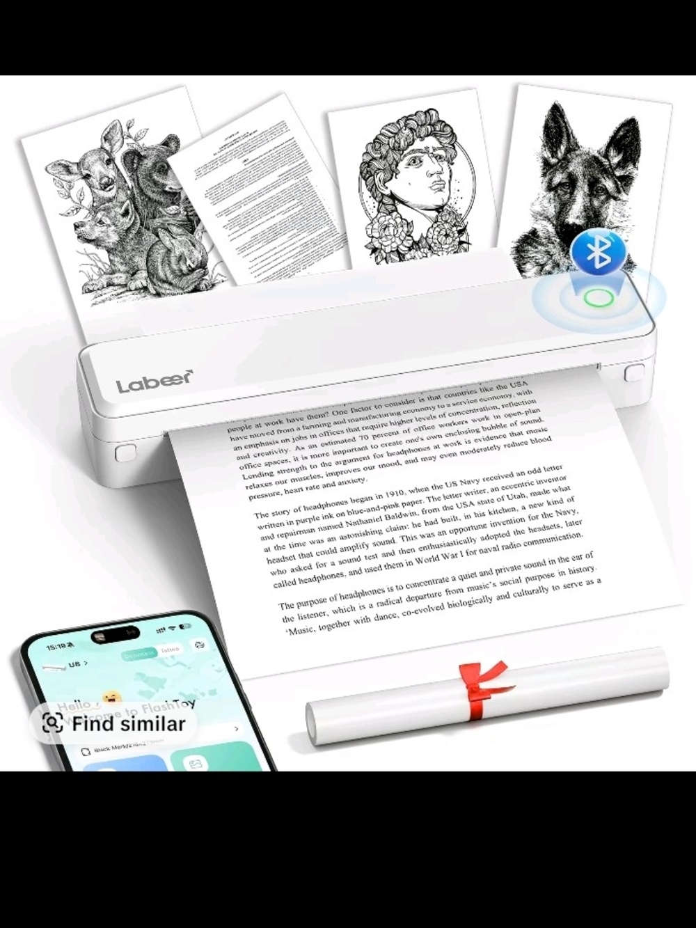 White Portable Bluetooth Document Scanner